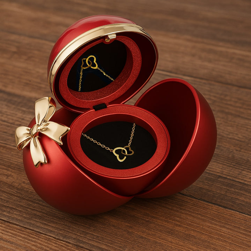 Interlocked hearts necklace - Rose Sphere Box