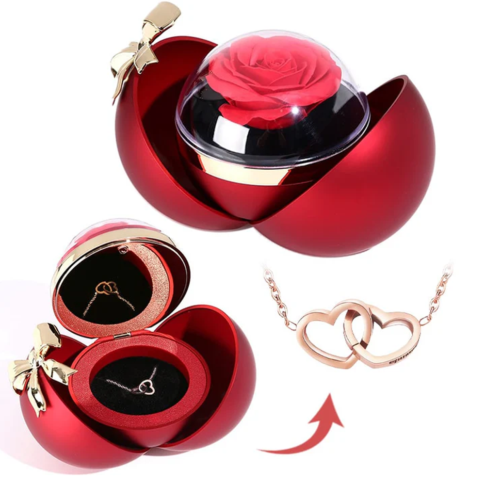 Interlocked hearts necklace - Rose Sphere Box