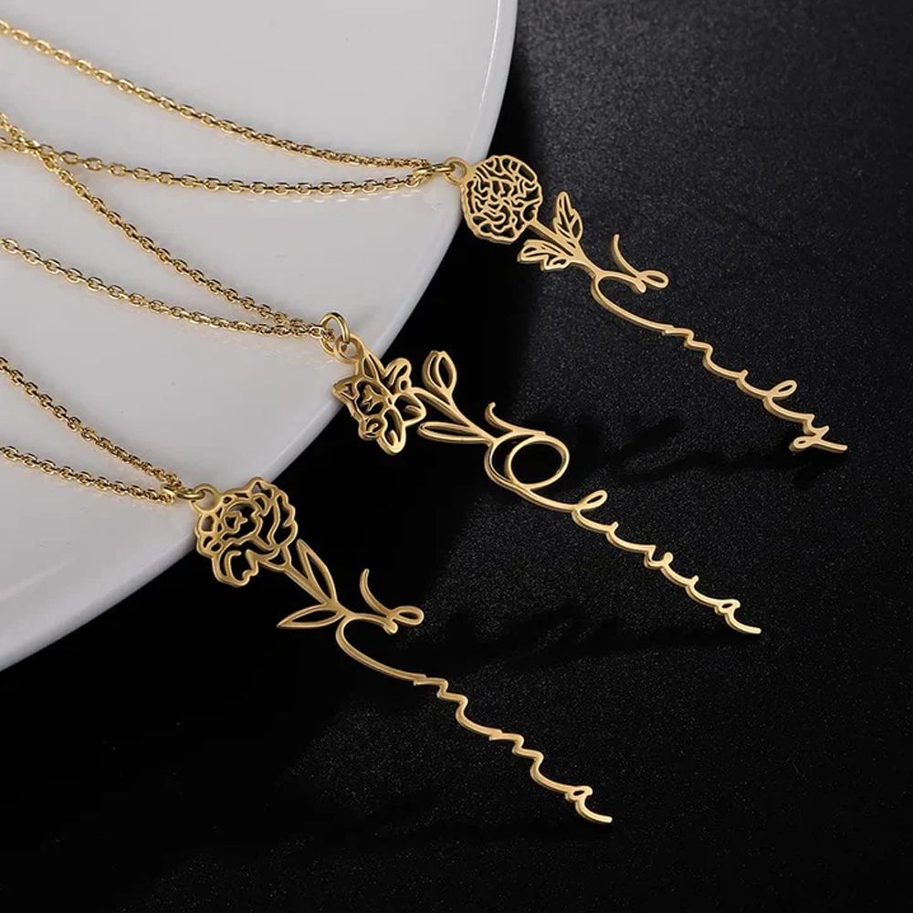 To my Queen - Birth Flower Name Necklace