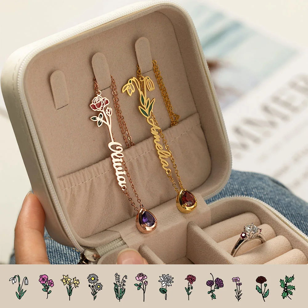 Personalized Necklace for Women with Stone Name and Birth Flower Birthday Gift - Rosegold