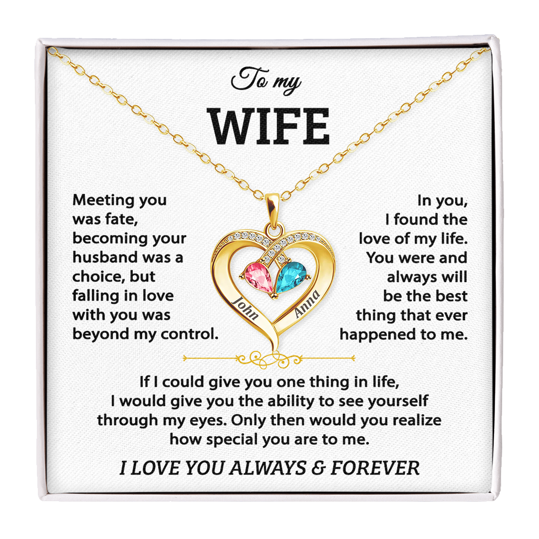To My Wife - Birthstone Heart Necklace