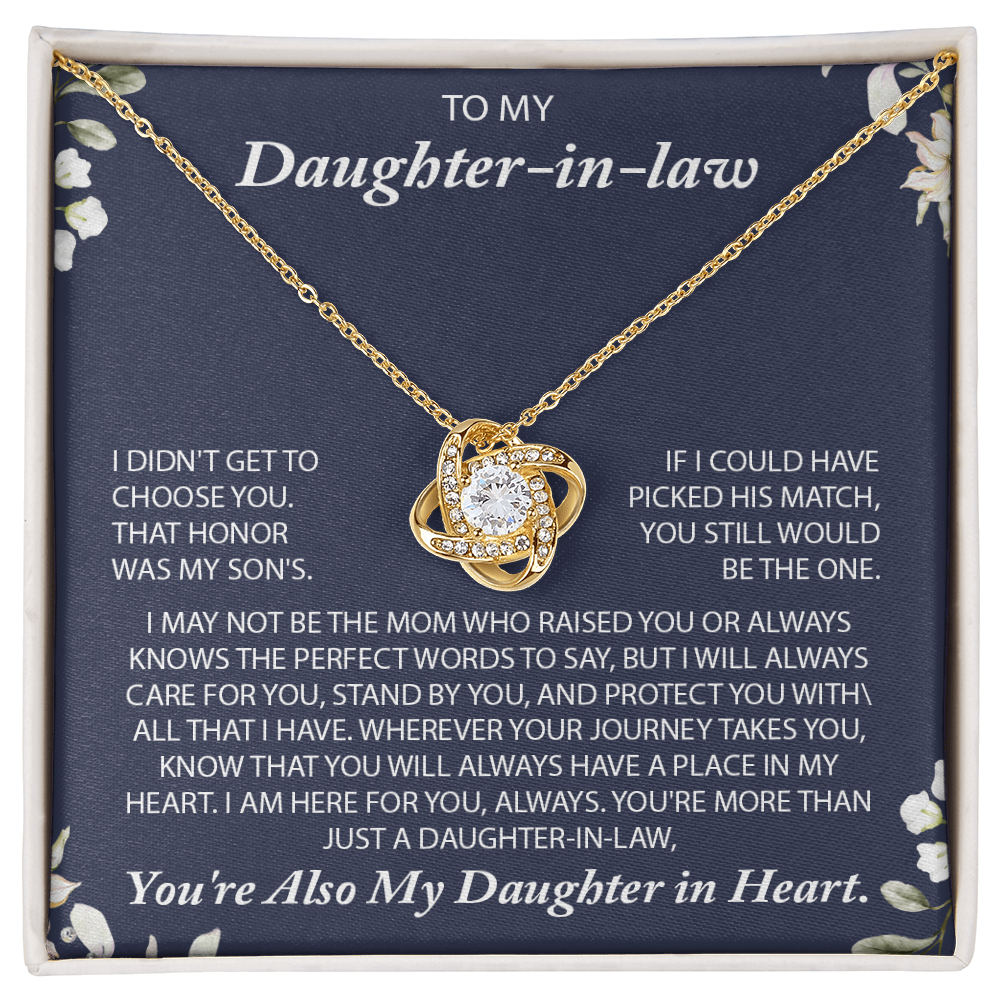 To My Daughter-in-law – “I Will Always Care For You, Stand By You” Love Knot Necklace