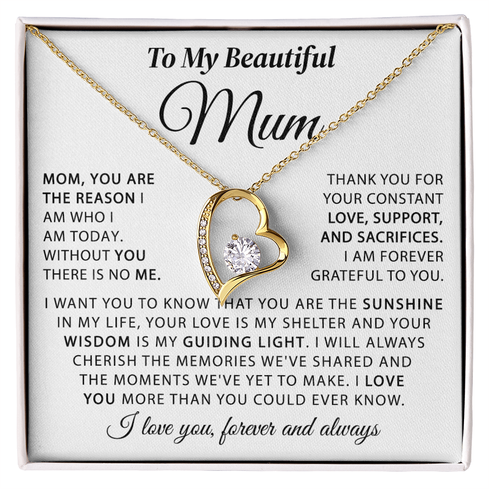 To My Beautiful Mum - The Sunshine in My Life - Heart Necklace