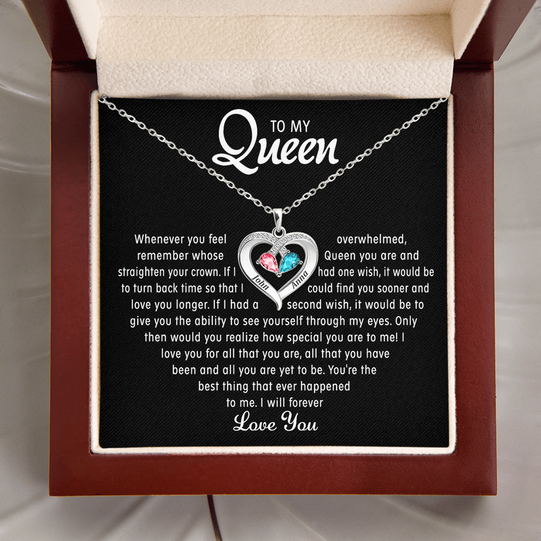 To My Queen - Birthstone Heart Necklace