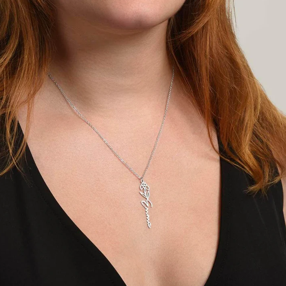 To my Daughter - Never forget that I love you, Dad - Birth Flower Name Necklace