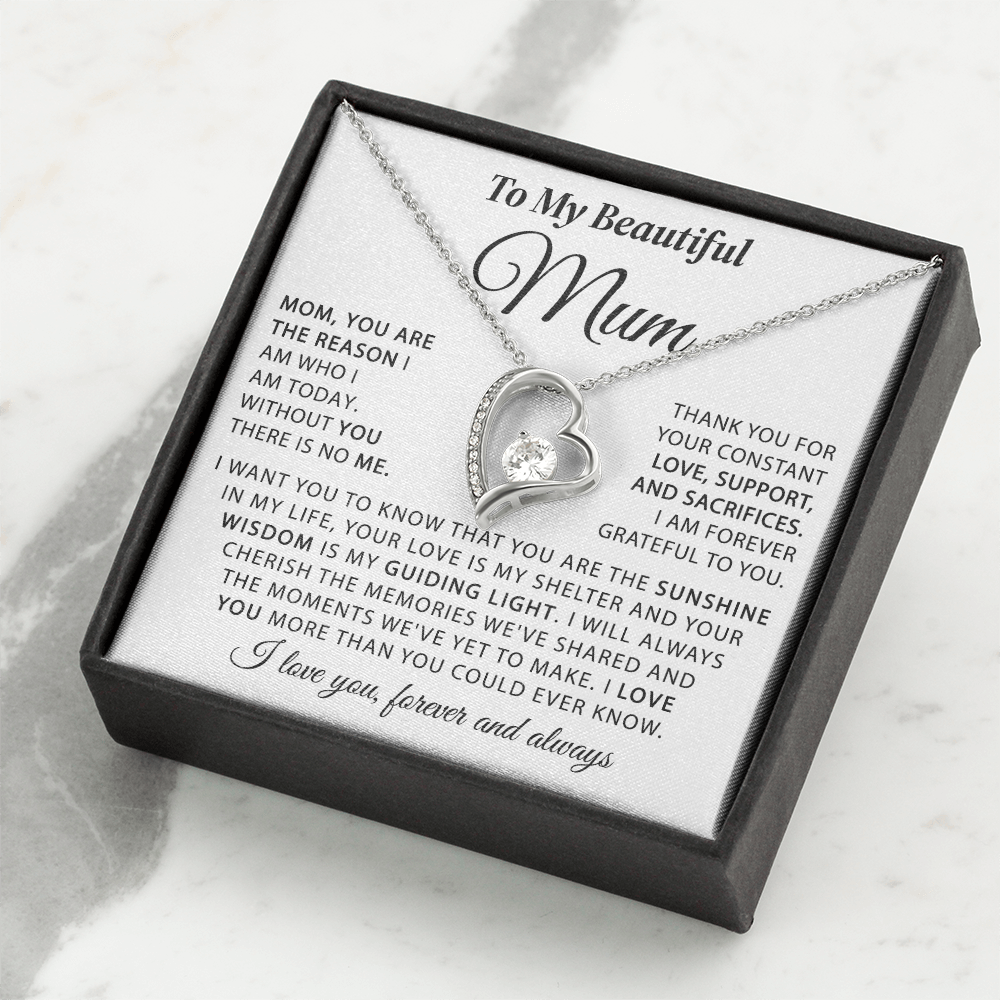 To My Beautiful Mum - The Sunshine in My Life - Heart Necklace