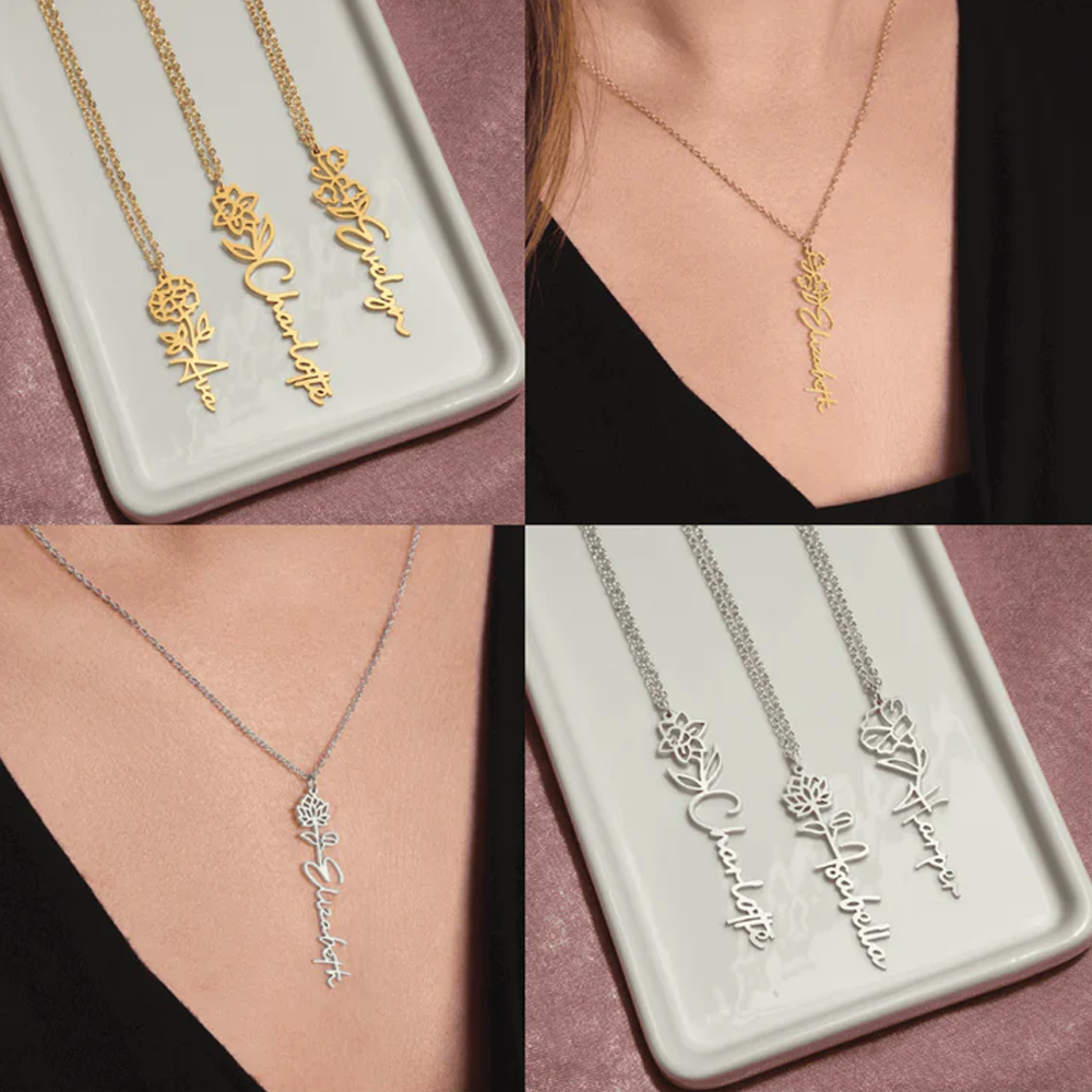 To My Wife - Birth Flower Name Necklace