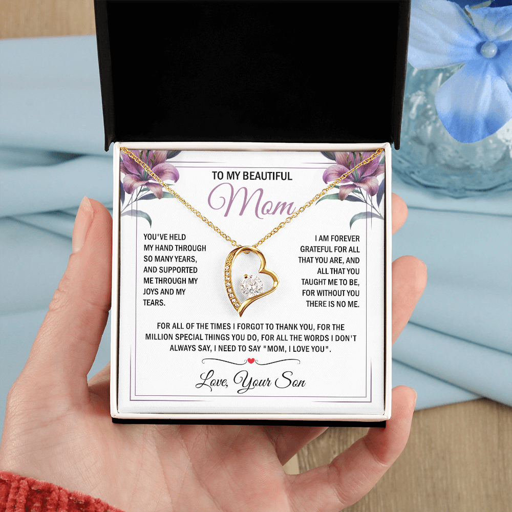 To My Mom - Without You There is No Me - Heart Necklace