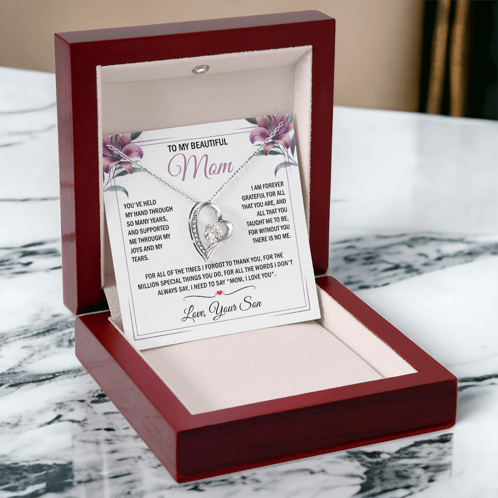 To My Mom - Without You There is No Me - Heart Necklace