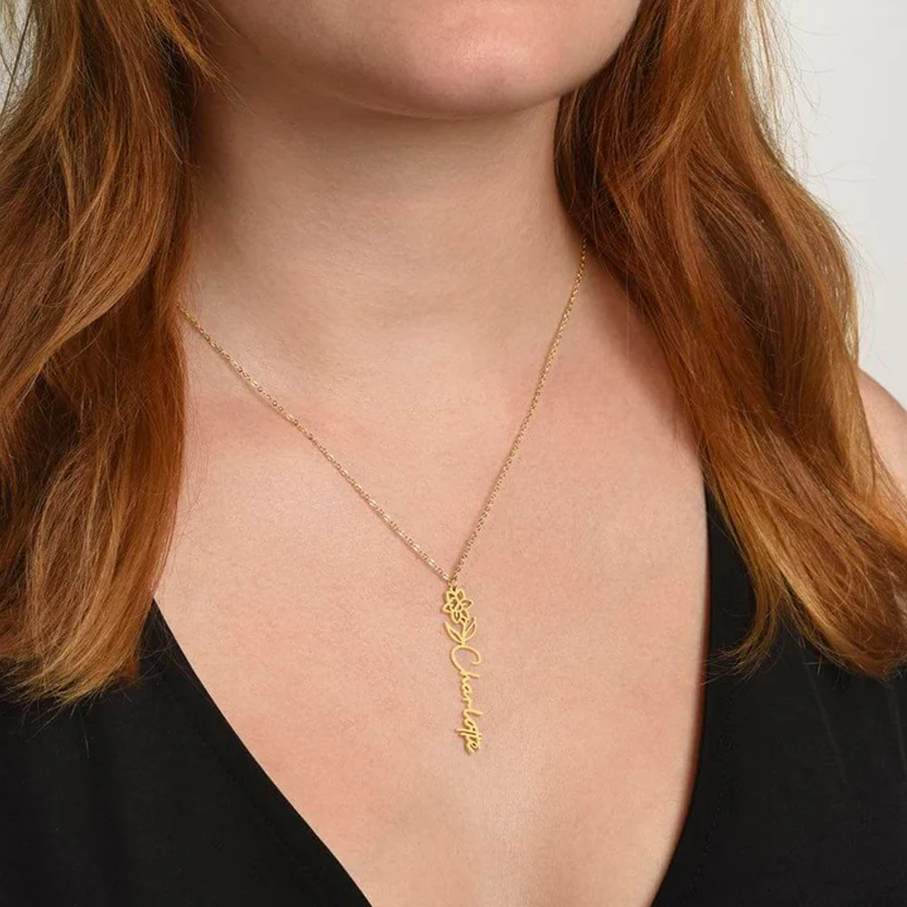 To My Wife - Birth Flower Name Necklace