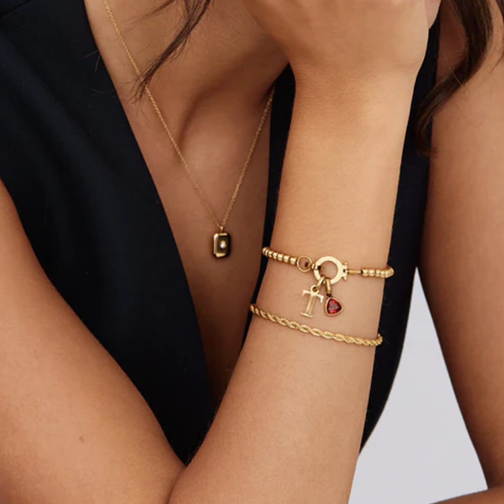 To my Daughter - Beaded Birthstone Initial Charm Bracelet