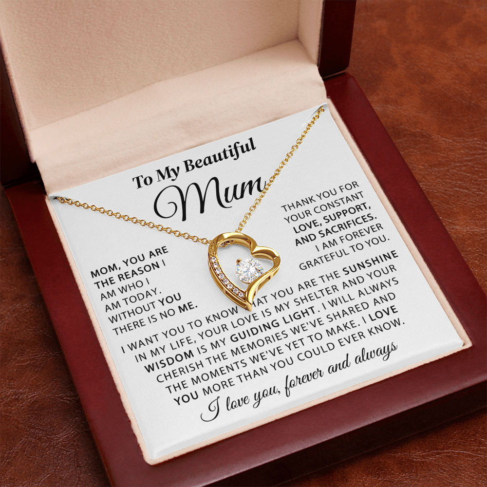 To My Beautiful Mum - The Sunshine in My Life - Heart Necklace