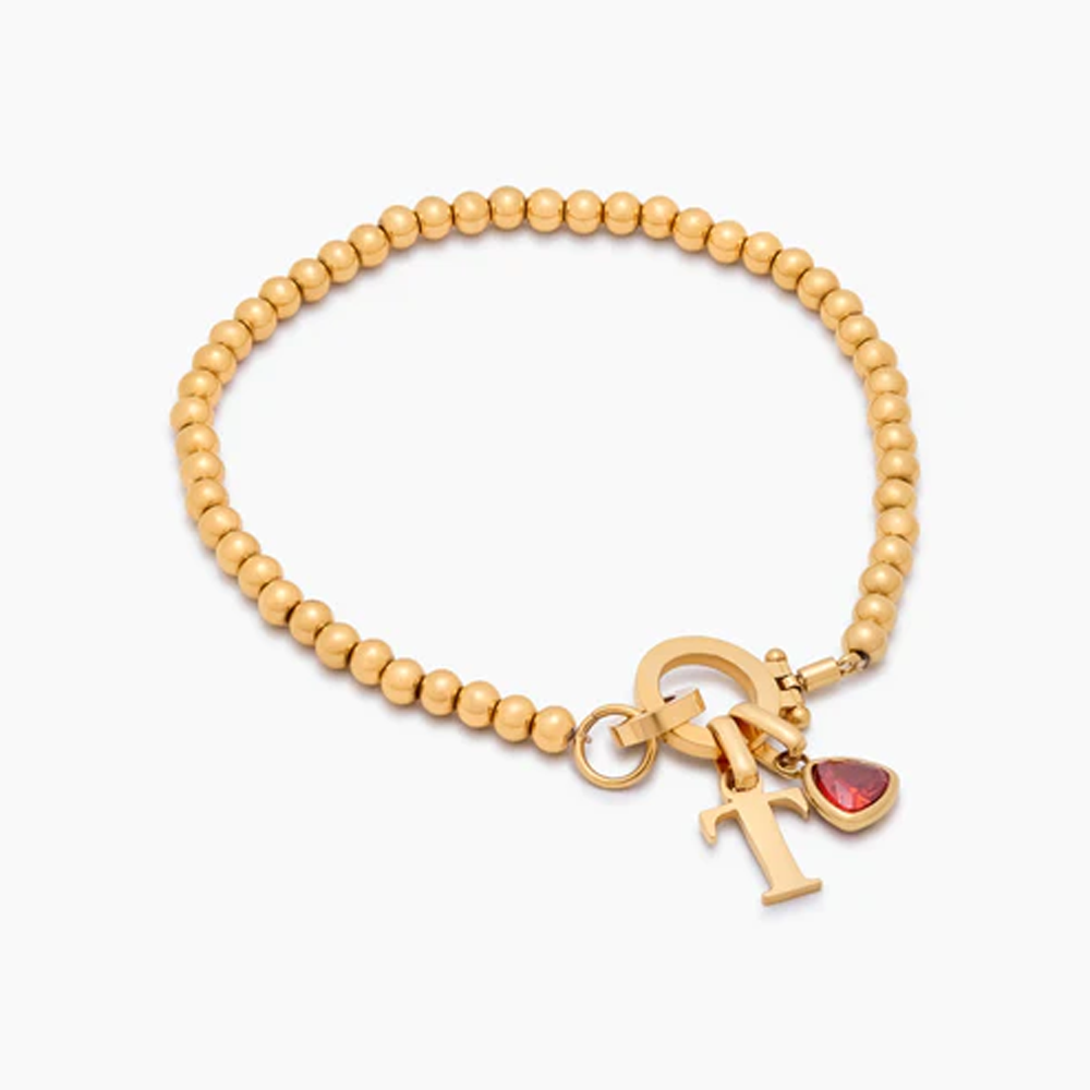 To my Daughter - Beaded Birthstone Initial Charm Bracelet