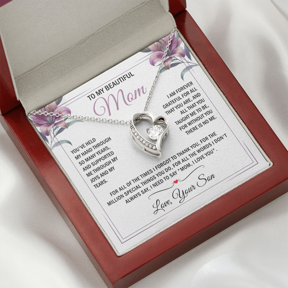 To My Mom - Without You There is No Me - Heart Necklace