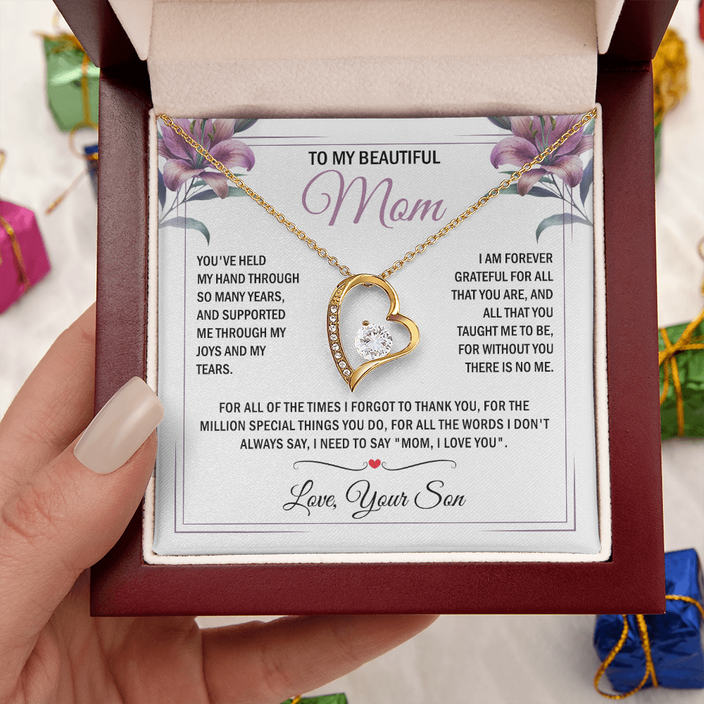 To My Mom - Without You There is No Me - Heart Necklace