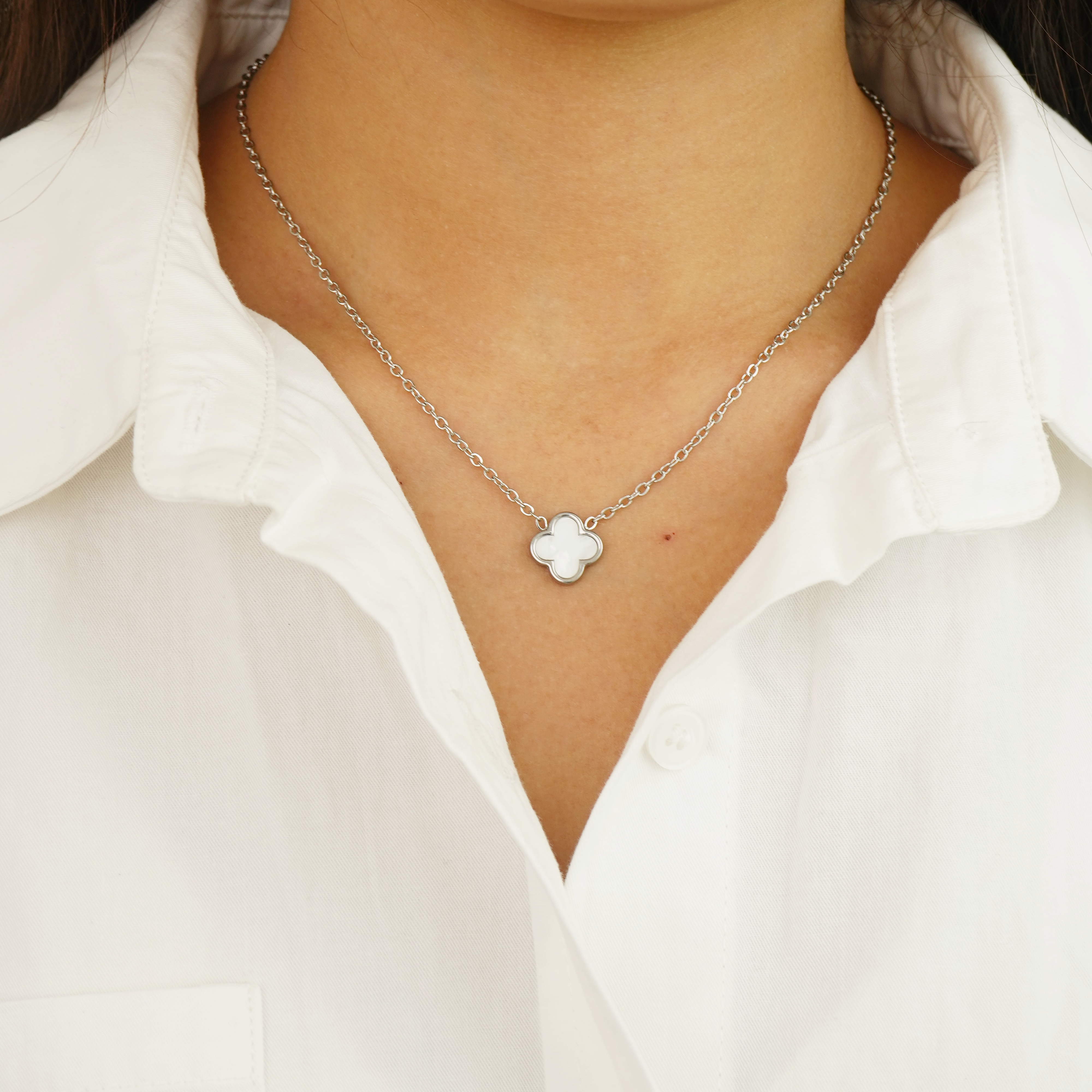 Pearl clover necklace (Silver)