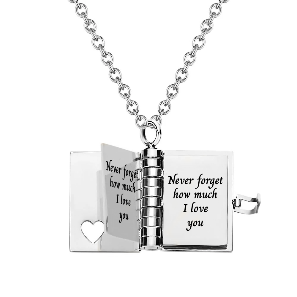 Never forget how much I love you - Book necklace - Gold