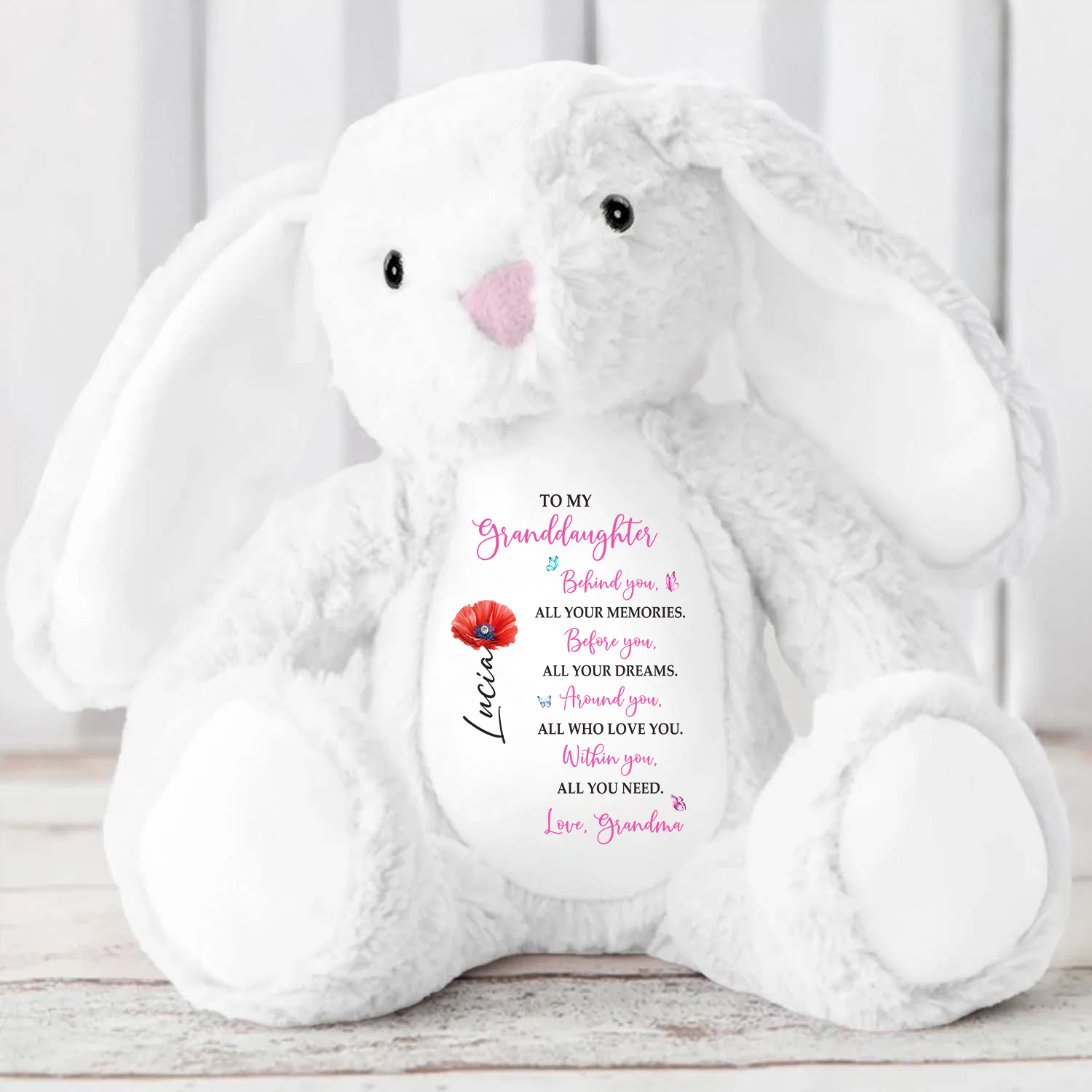 To My Granddaughter, Behind You, - Personalized Stuffed Bunny